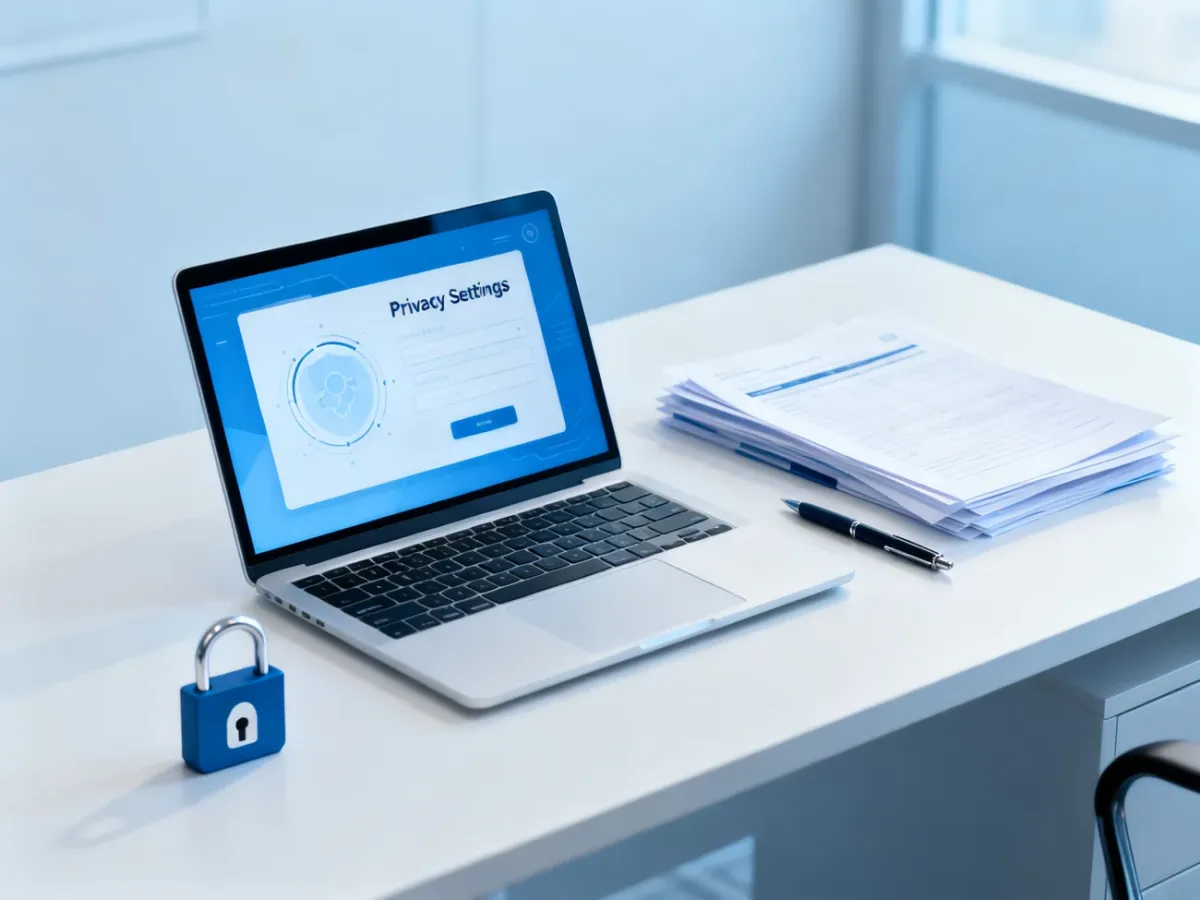 Laptop and documents symbolizing a clear privacy policy