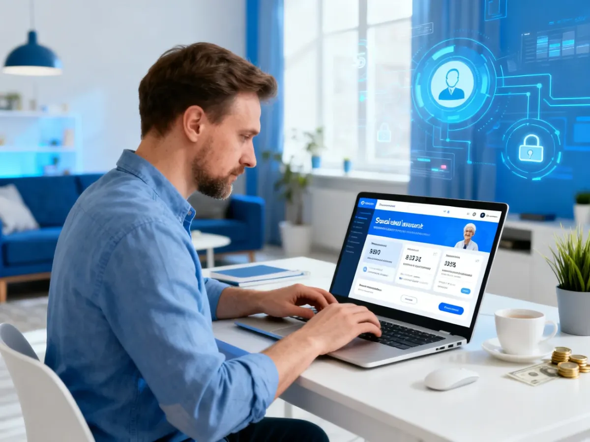 Osoba sprawdzająca informacje o OFE na laptopie w internetowym portalu ZUS