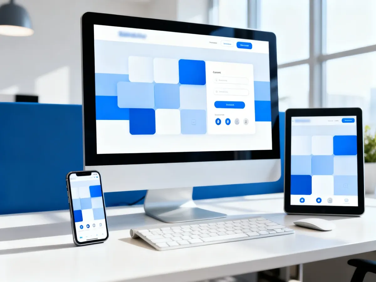 Responsywna strona firmowa wyświetlana na komputerze, tablecie i smartfonie